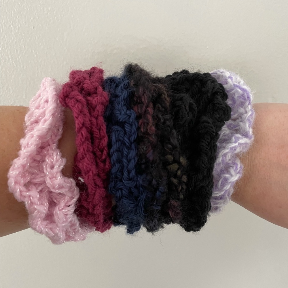Hand knitted scrunchies